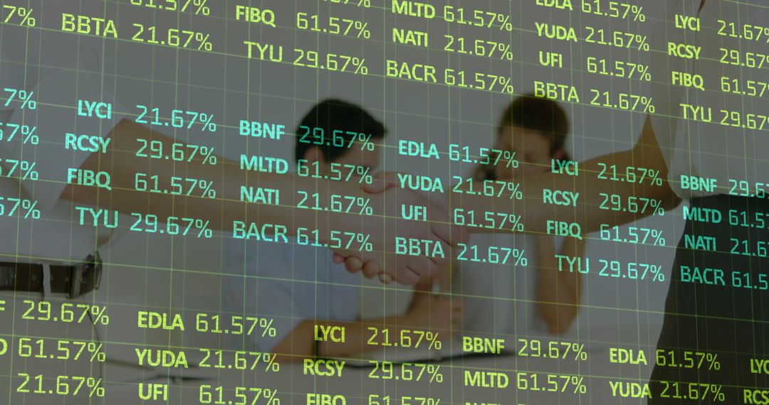 Business Professionals Discussing With Digital Financial Overlay