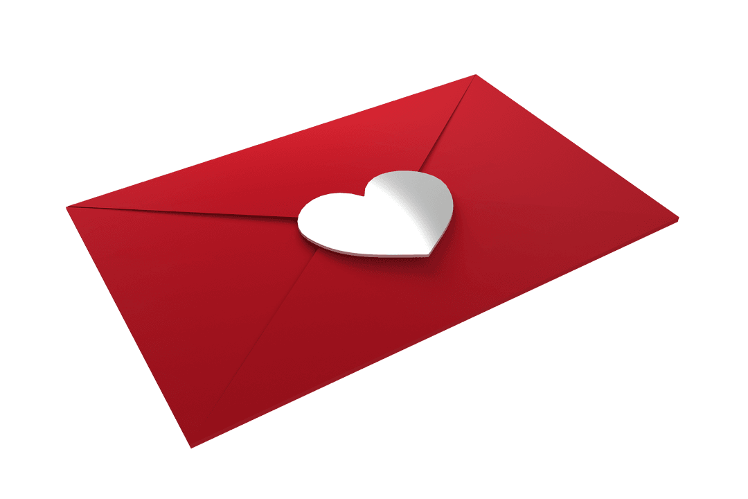 Romantic Valentine's Day Letter Envelope with Heart on Transparent Background