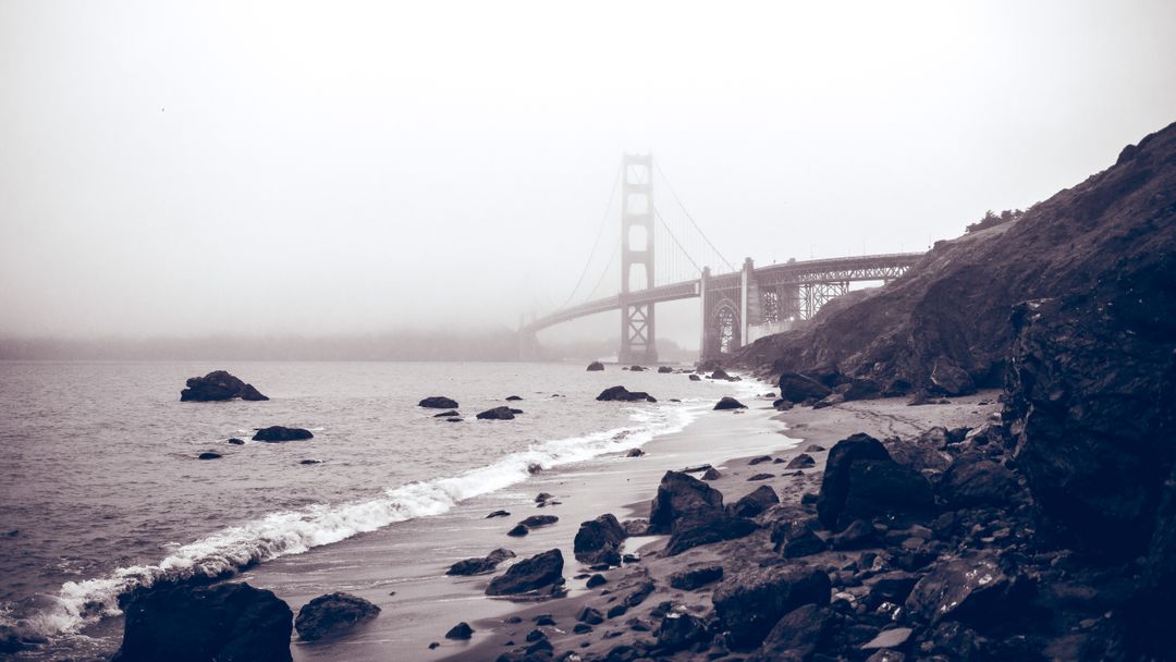 Foggy Golden Gate Bridge at Rocky Beach - Free Images, Stock Photos and Pictures on Pikwizard.com