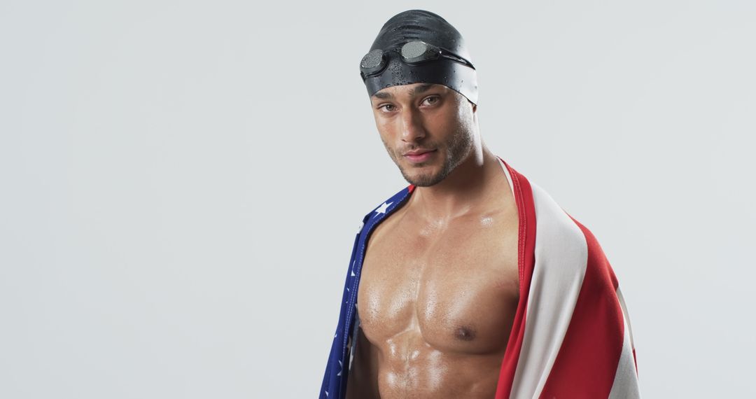Competitive Swimmer Displaying Pride in Training Gear