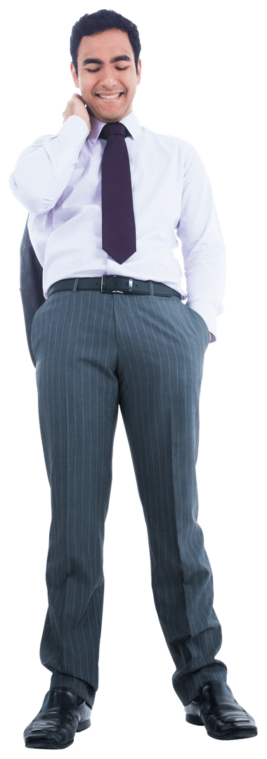 Happy Asian Businessman Smiling Downward on Transparent Background