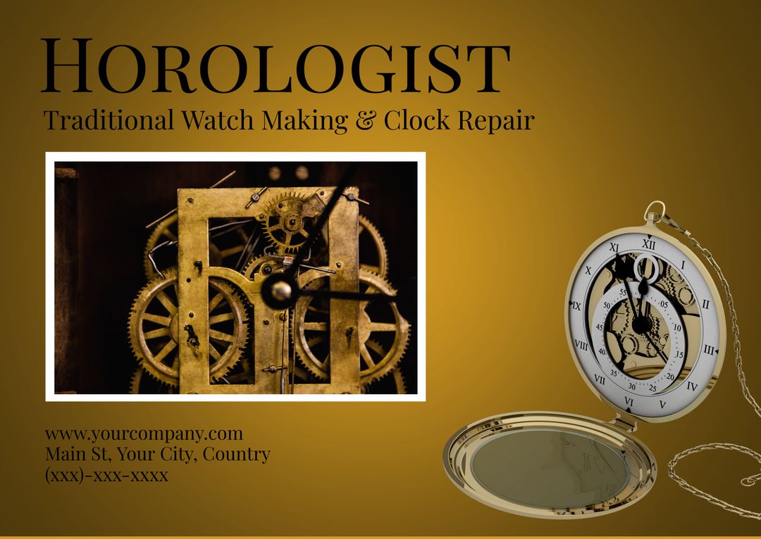 Traditional Watch Making and Clock Repair Advert with Pocket Watch Design - Download Free Stock Templates Pikwizard.com