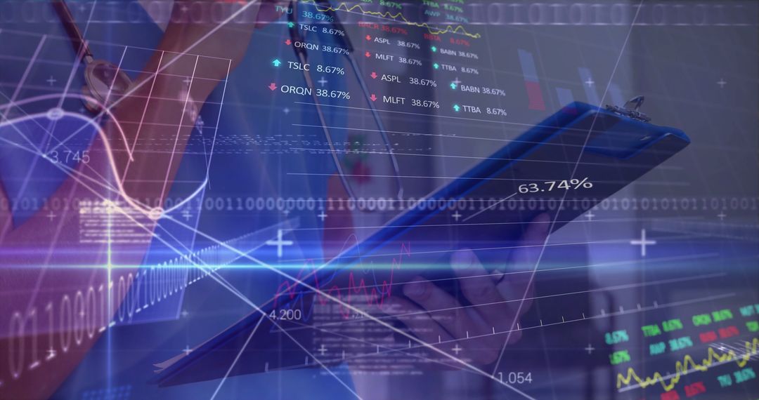 Banker Using Smartphone with Financial Chart Overlays