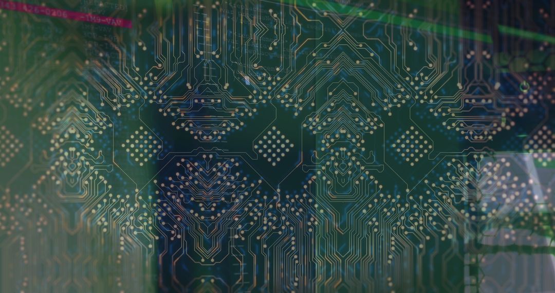 Close-up of Digital Circuit Board Design for Data Processing
