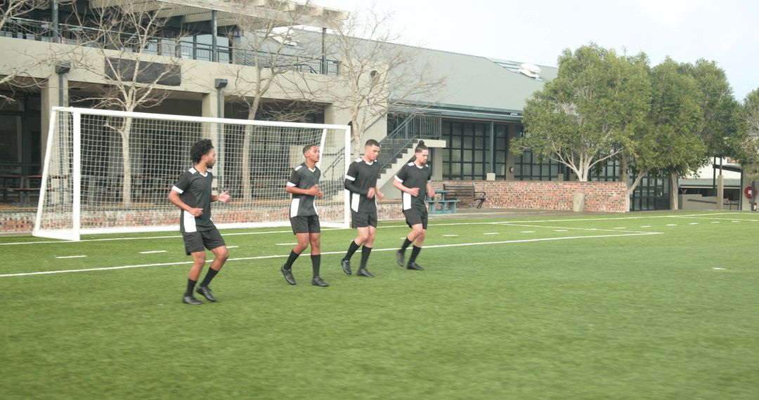 Team of Soccer Players Practicing Drills for Teamwork and Skill Building