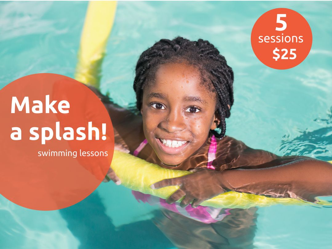 Smiling Girl Enjoying Swimming Lesson with Pool Noodle - Download Free Stock Templates Pikwizard.com