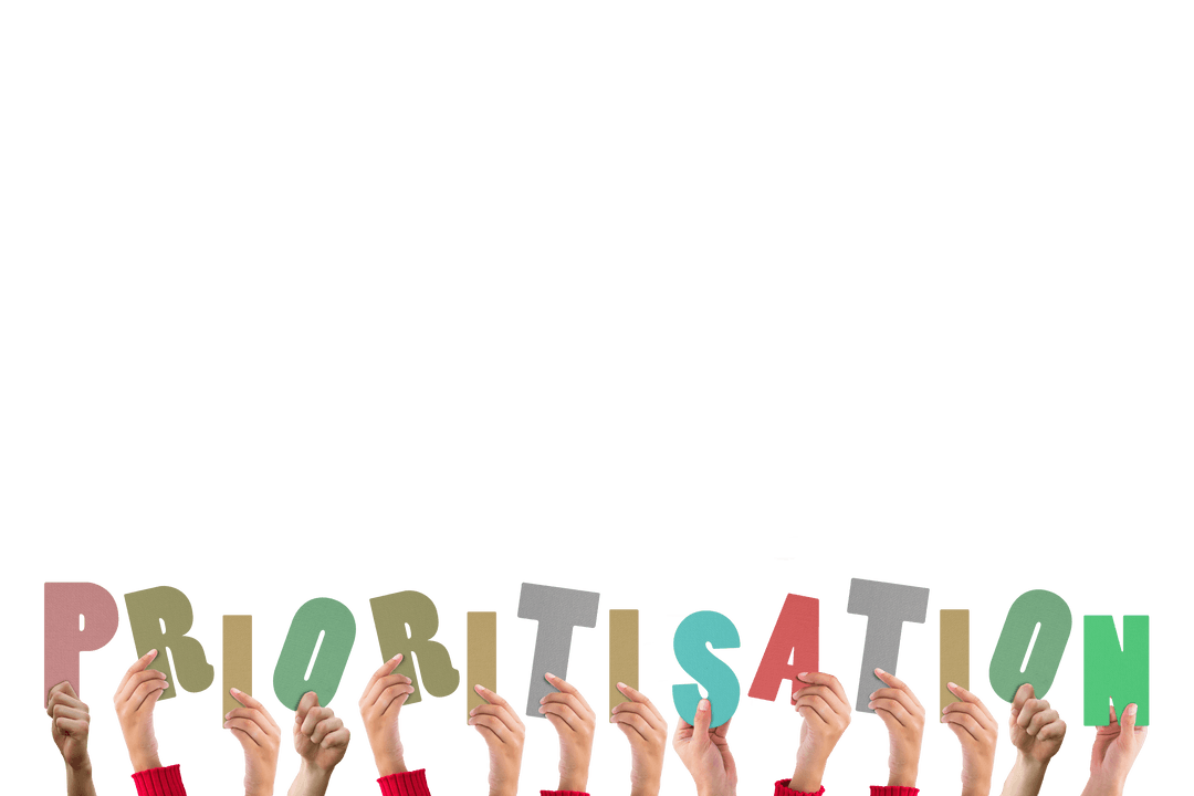 Hands Holding Letters of Prioritisation on Transparent Background