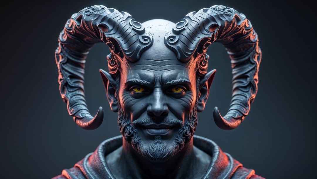 Satan with ornate horns and mystical eyes
