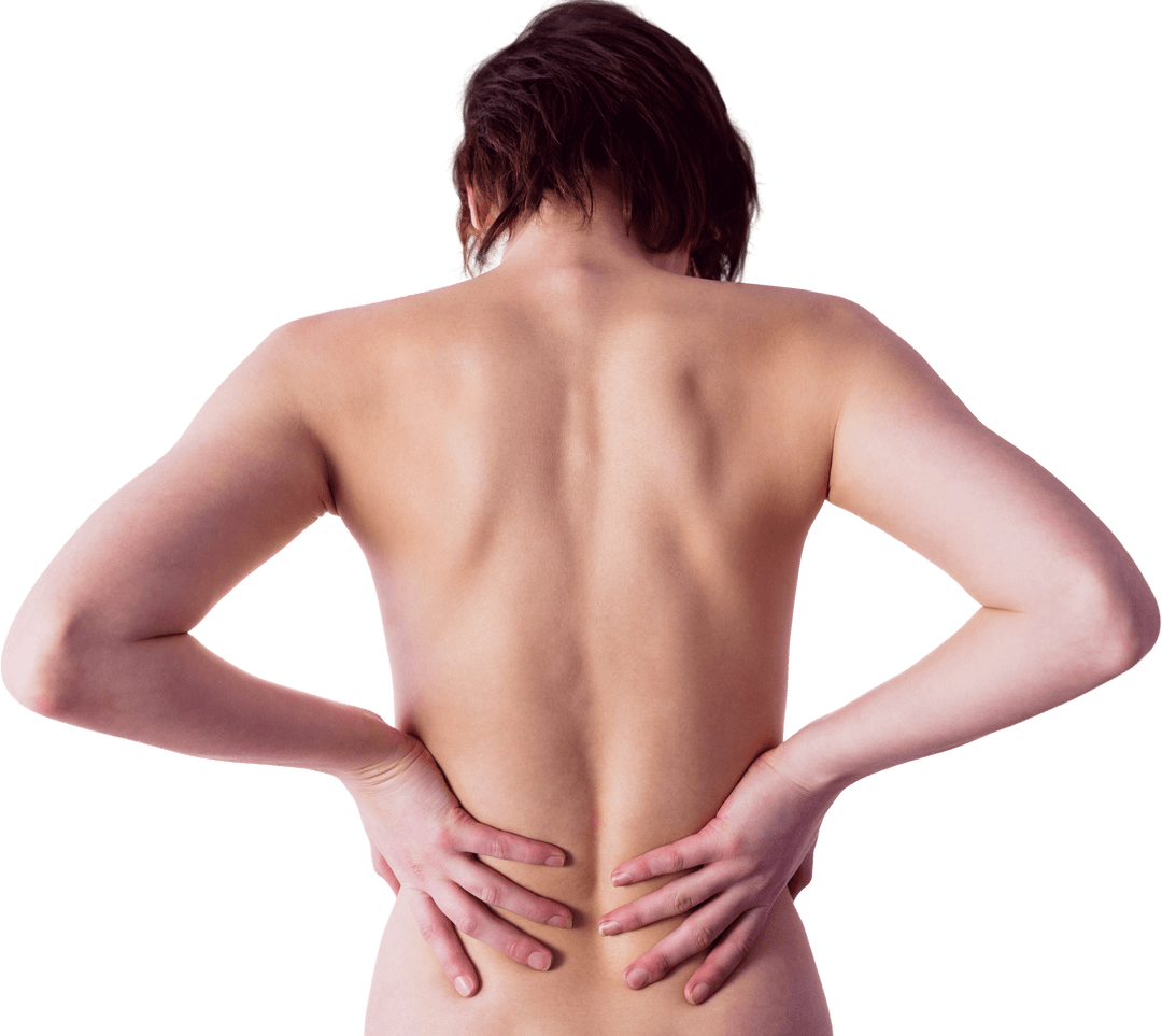 Transparent Background Showing Woman Holding Lower Back in Pain