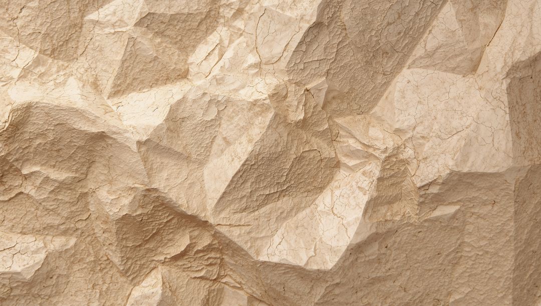Crumpled Beige Parchment Texture Showing Sharp Creases, Folds and Fine Cracks Close-Up
