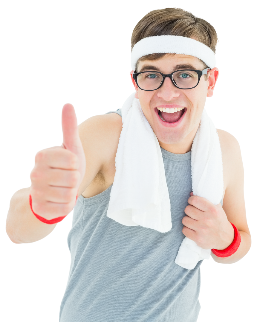 Geeky Hipster Posing In Sportswear with Thumbs Up - Download Free Stock Images Pikwizard.com