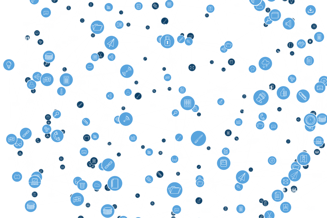 Abstract Digital Network with Blue Icons on Transparent Background