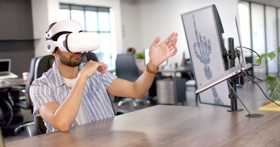 Man Using VR Headset for Robotic Interaction