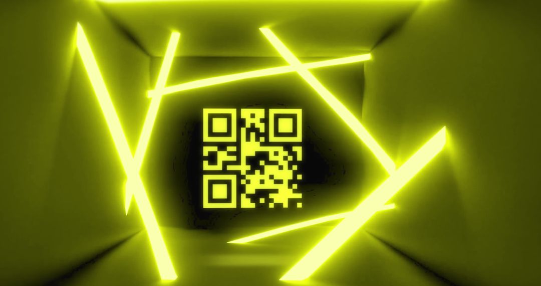 Glowing QR Code against Neon Light Stripes