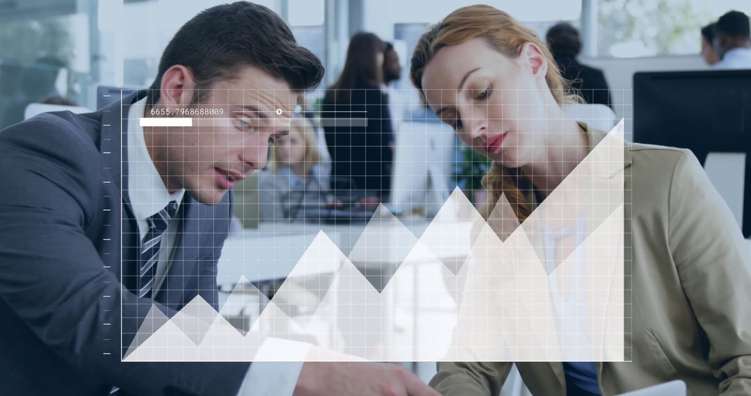 Collaborative Coworkers Analyzing Financial Data in Modern Office