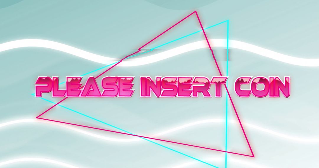Retro Insert Coin Digital Art with Neon Triangles
