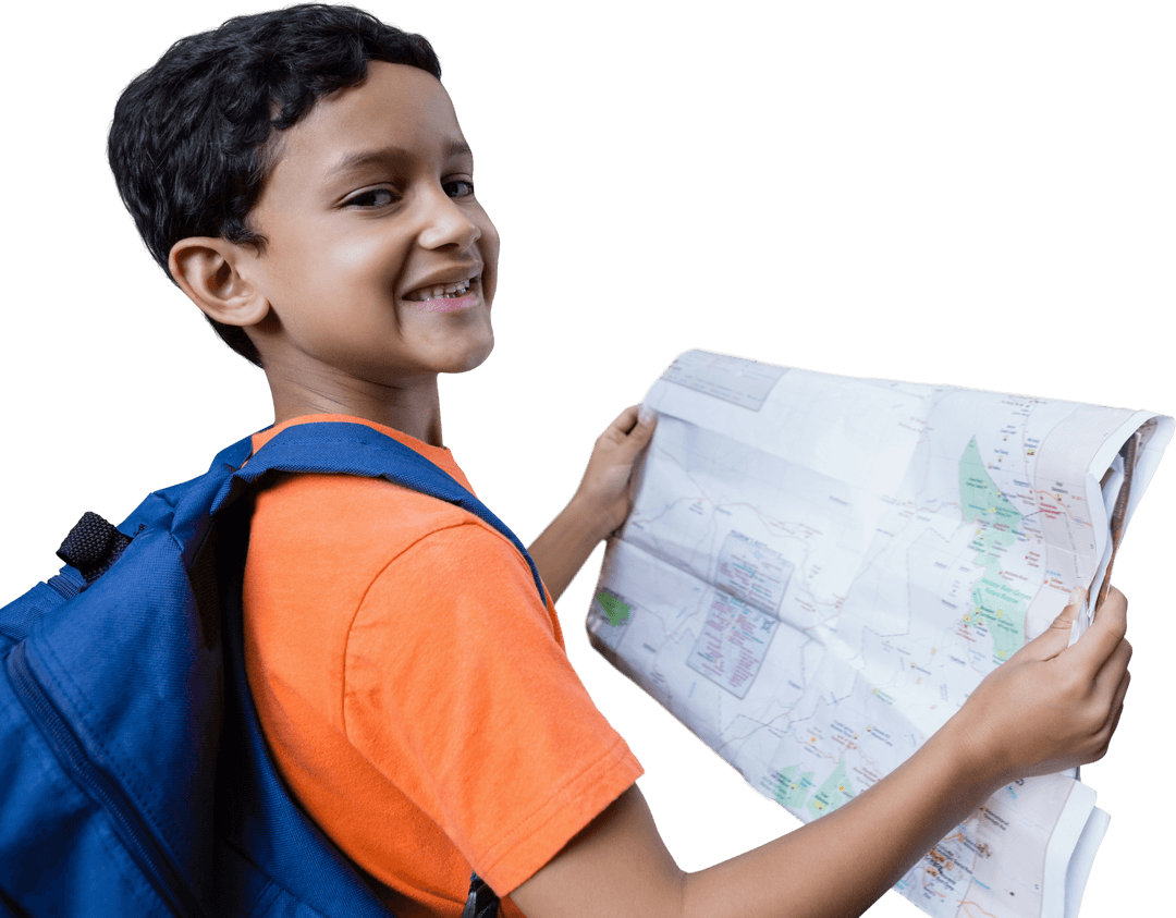 Transparent Smiling Boy Holding Map Adventure Discovery