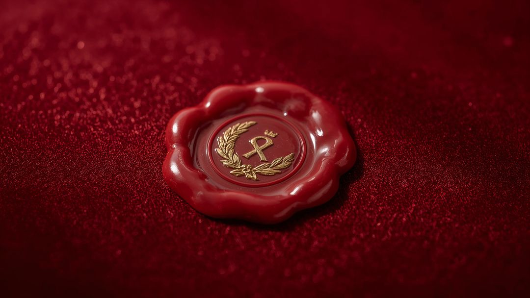 Elegant Red Wax Seal on Velvet with Gold Emblem