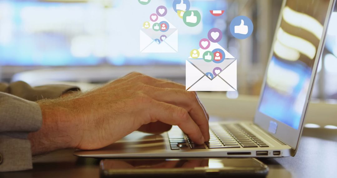 Man Engaging with Global Social Media on Laptop