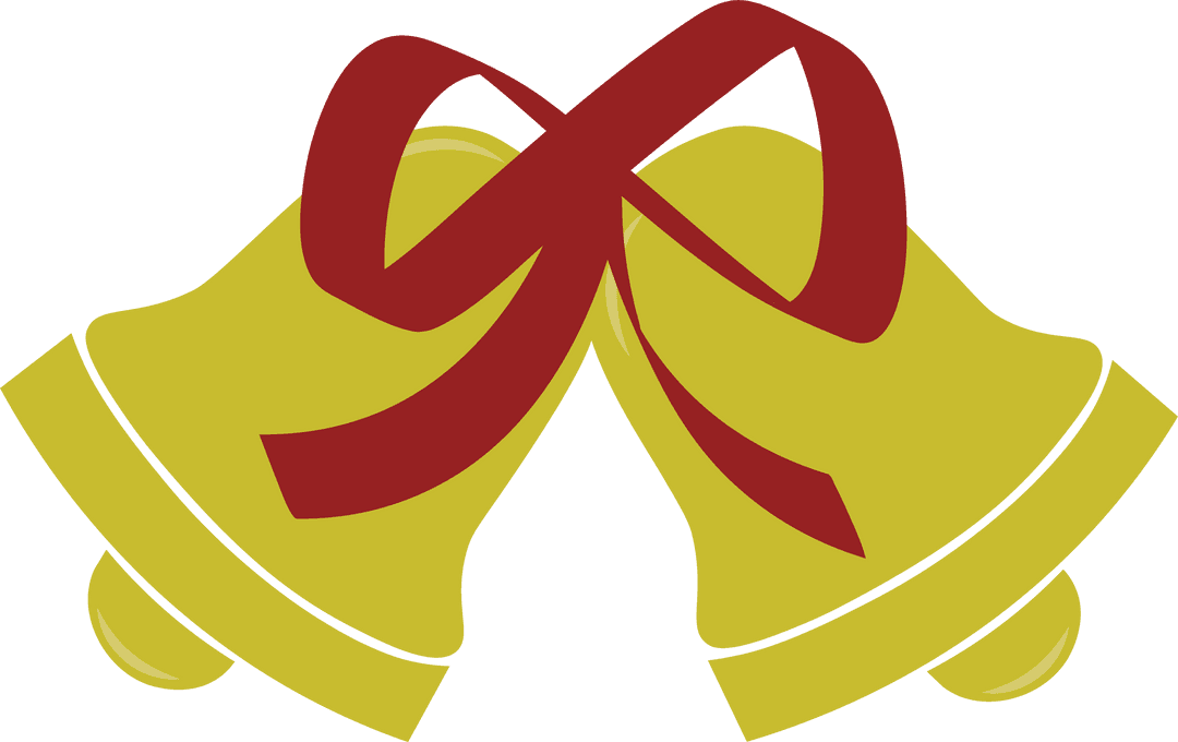 Christmas Celebration Bells with Red Bow on Transparent Background