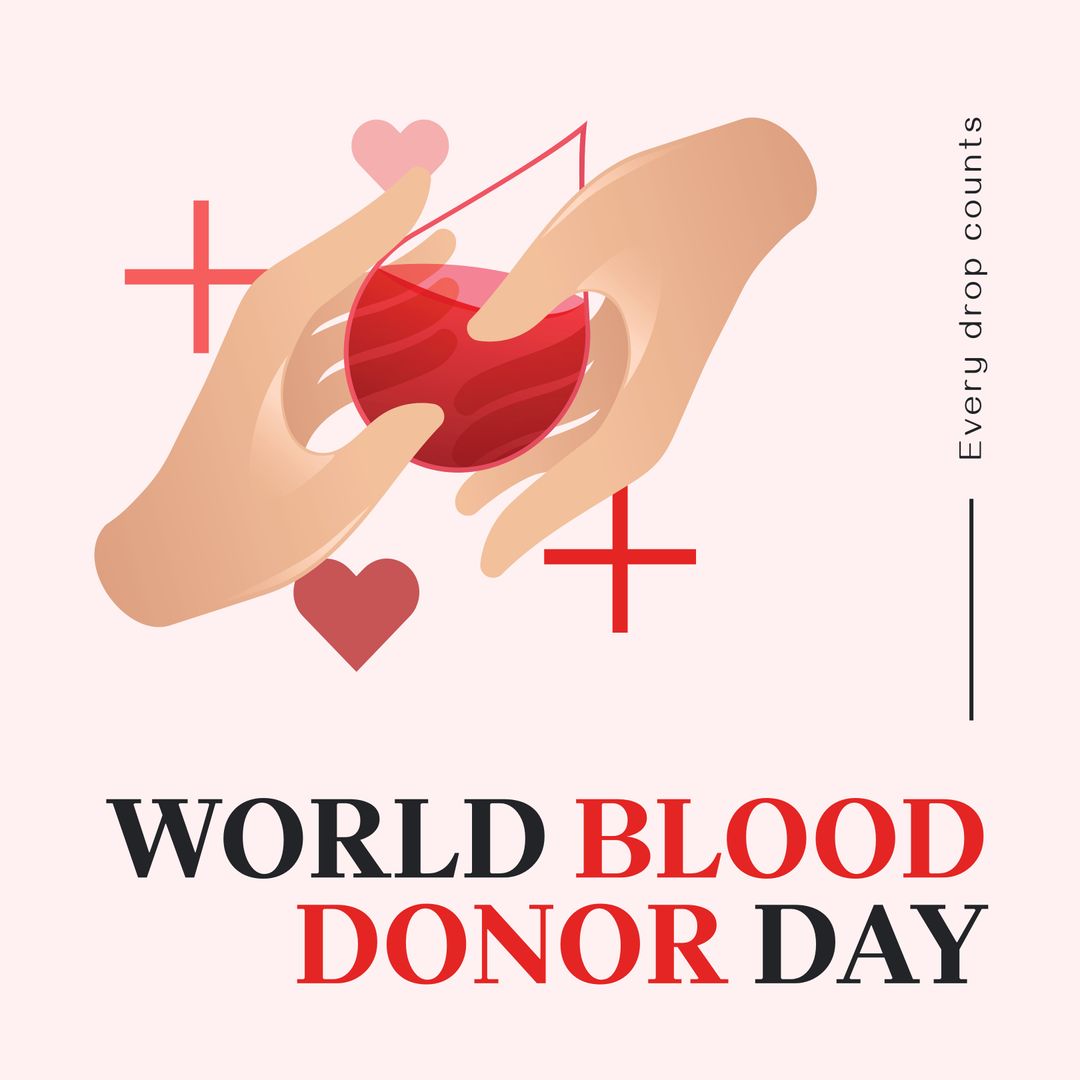 World Blood Donor Day Design with Hands and Blood Drop Illustration