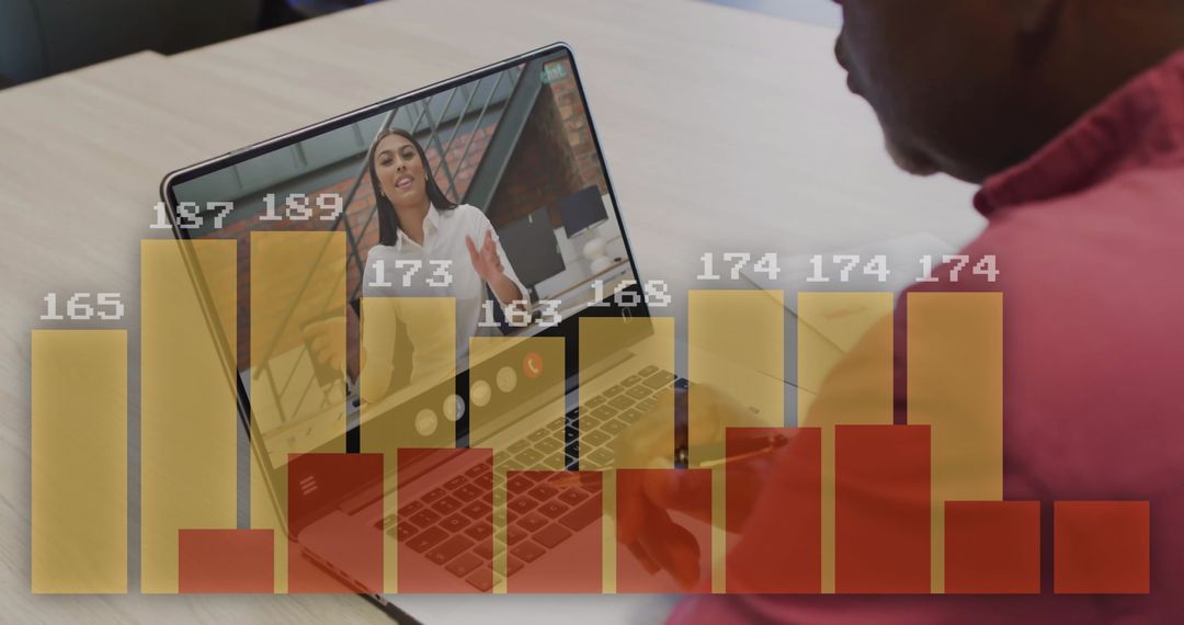Businessman Video Conferencing with Data Analytics Visualization