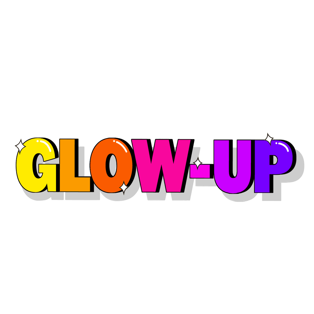 Colorful Glow-Up Text with Sparkles on Transparent Background