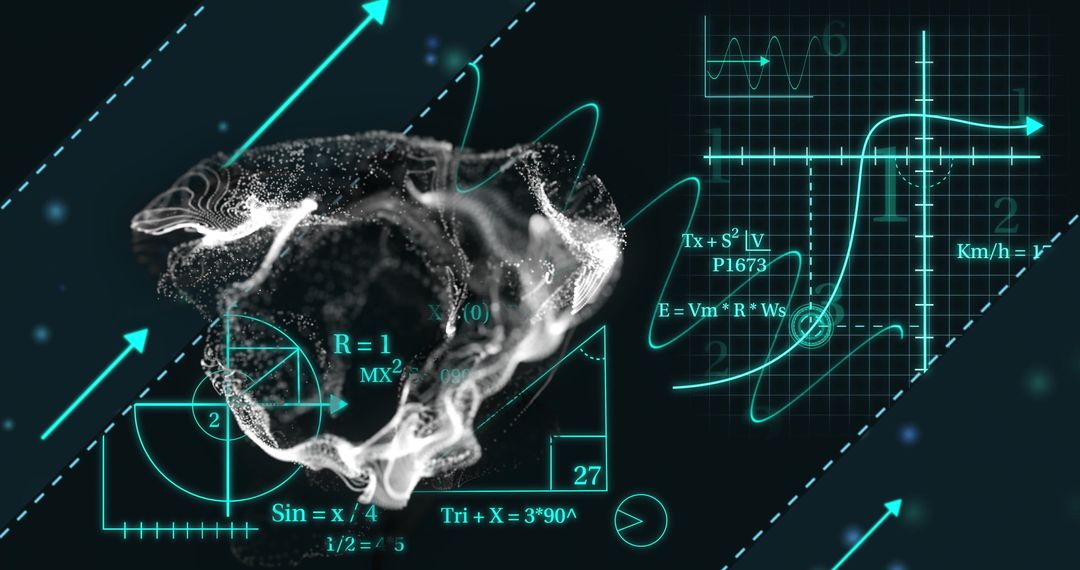 3d skull model with mathematical formulas and graphs