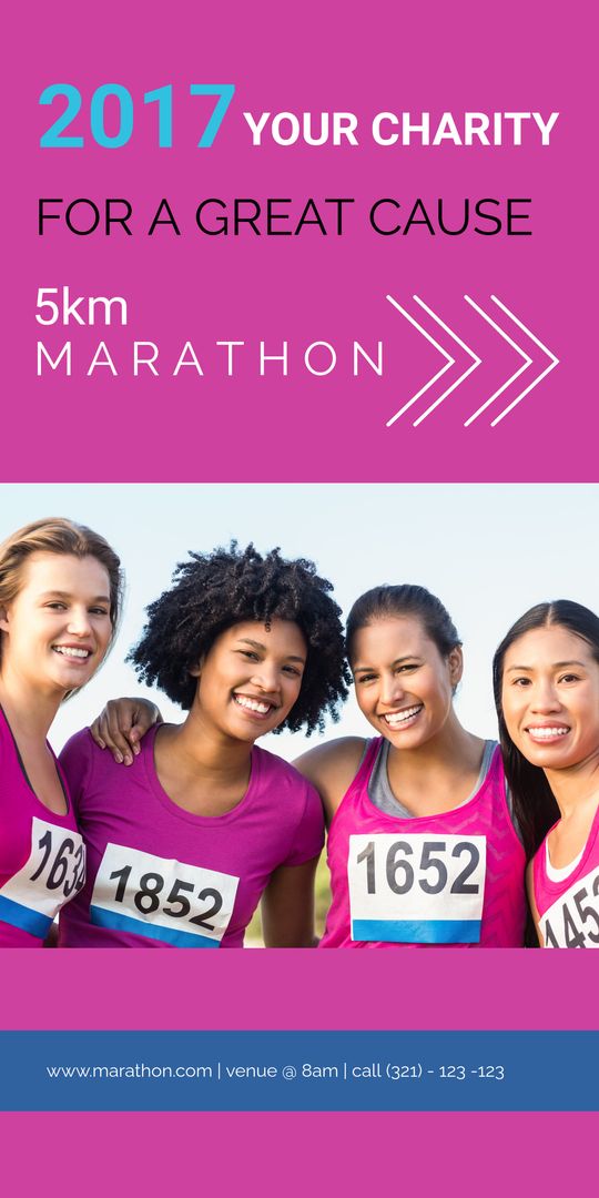 Group of Smiling Runners Promoting 5km Charity Marathon Event - Download Free Stock Templates Pikwizard.com