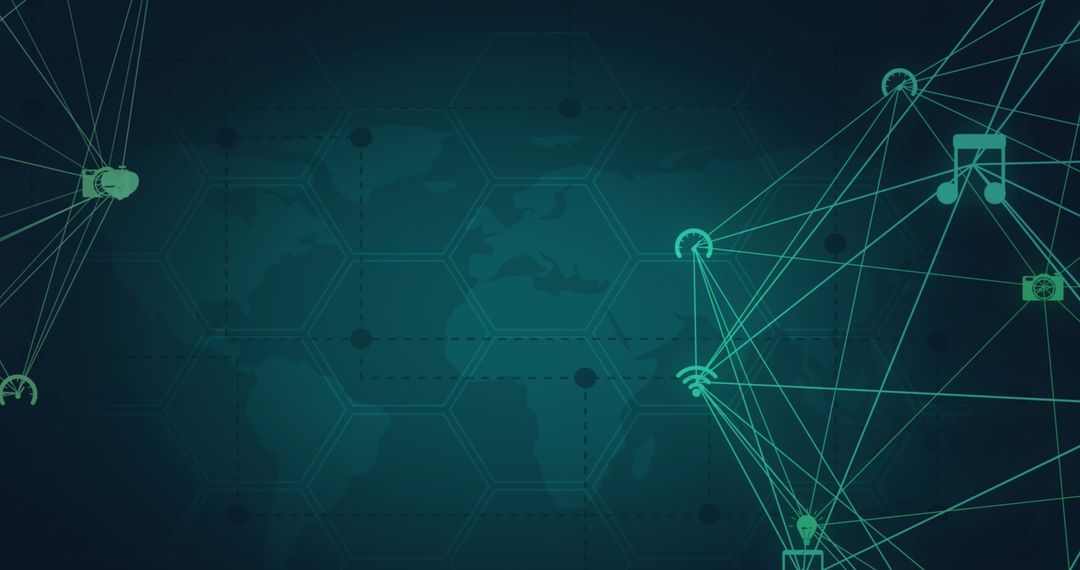 Global Network Connections with Tech Icons on Green Background
