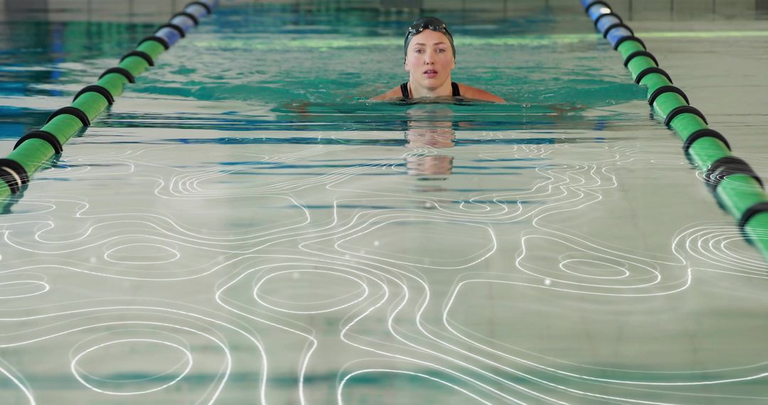 Focused Swimmer in Lap Pool Training Session