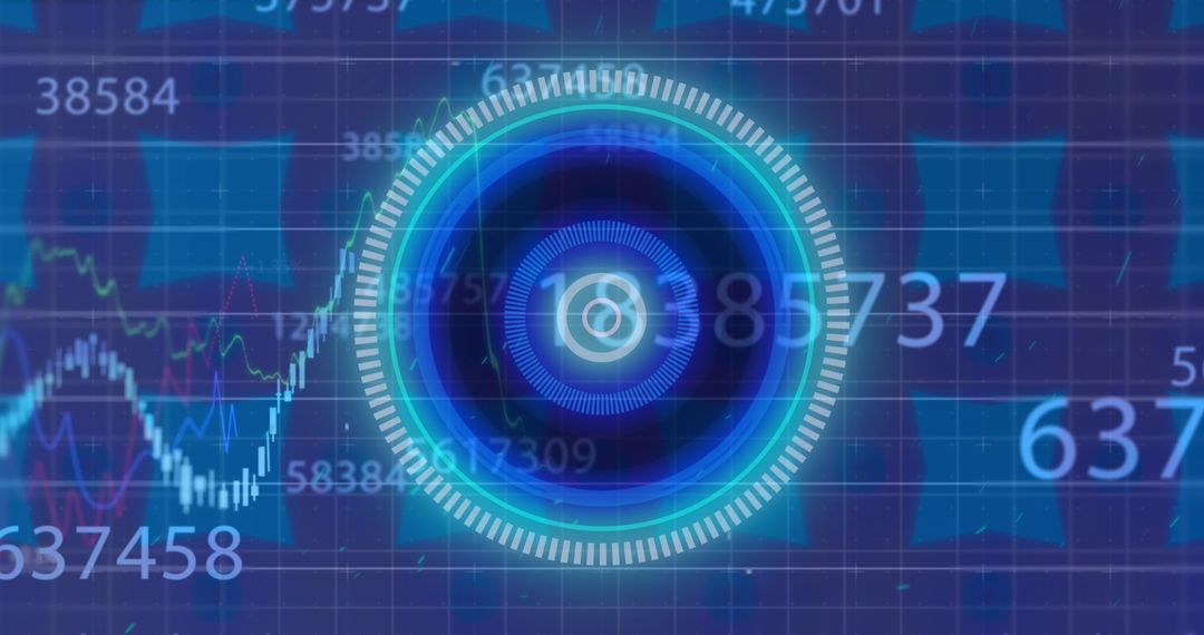 Futuristic Financial Dashboard with Illuminated Circles and Graphs