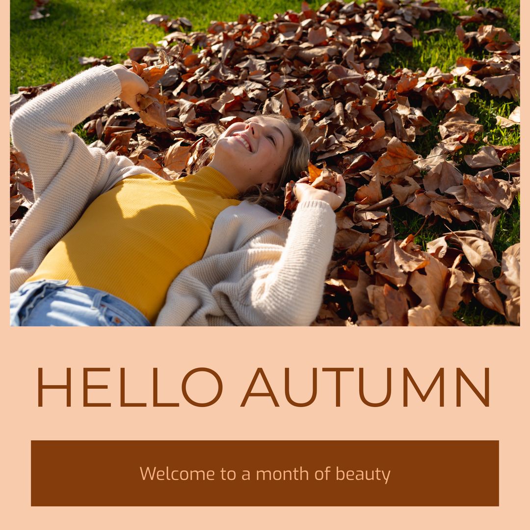 Woman Enjoying Autumn Leaves Lying in Park
