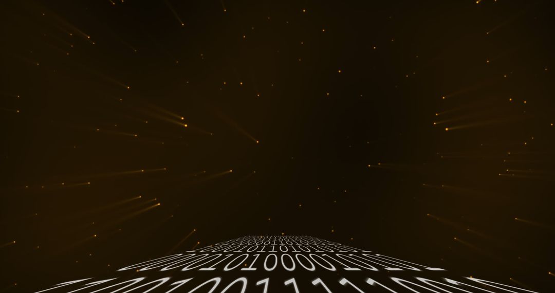 Binary Code Pathway with Digital Light Orbs Glistening