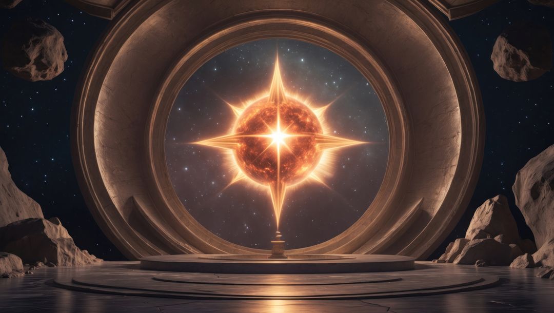 Mystical Glowing Orb on Space Platform with Cosmic Elements