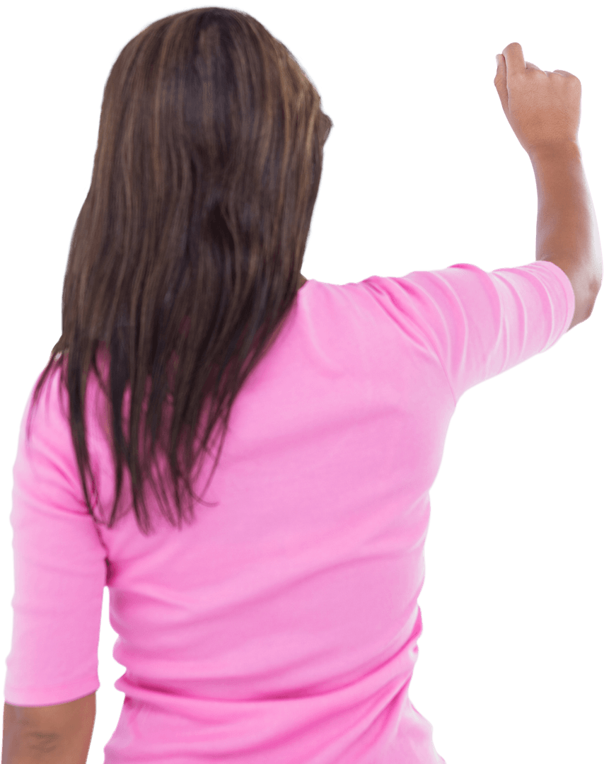 Rear View of Woman Writing Gesture with Transparent Background