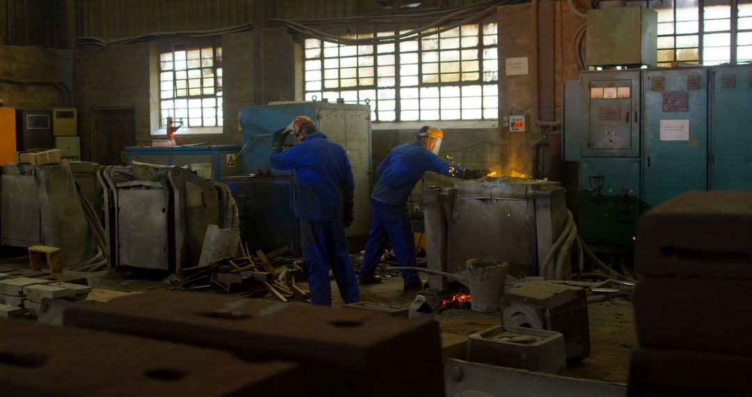 Workers in a Metal Foundry Operating Machinery - Free Images, Stock Photos and Pictures on Pikwizard.com