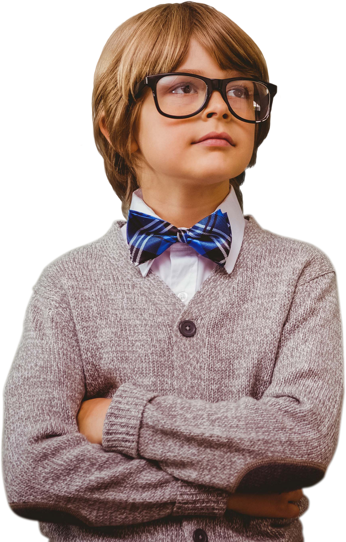 Confident Young Boy with Glasses in Sweater Transparent - Download Free Stock Images Pikwizard.com