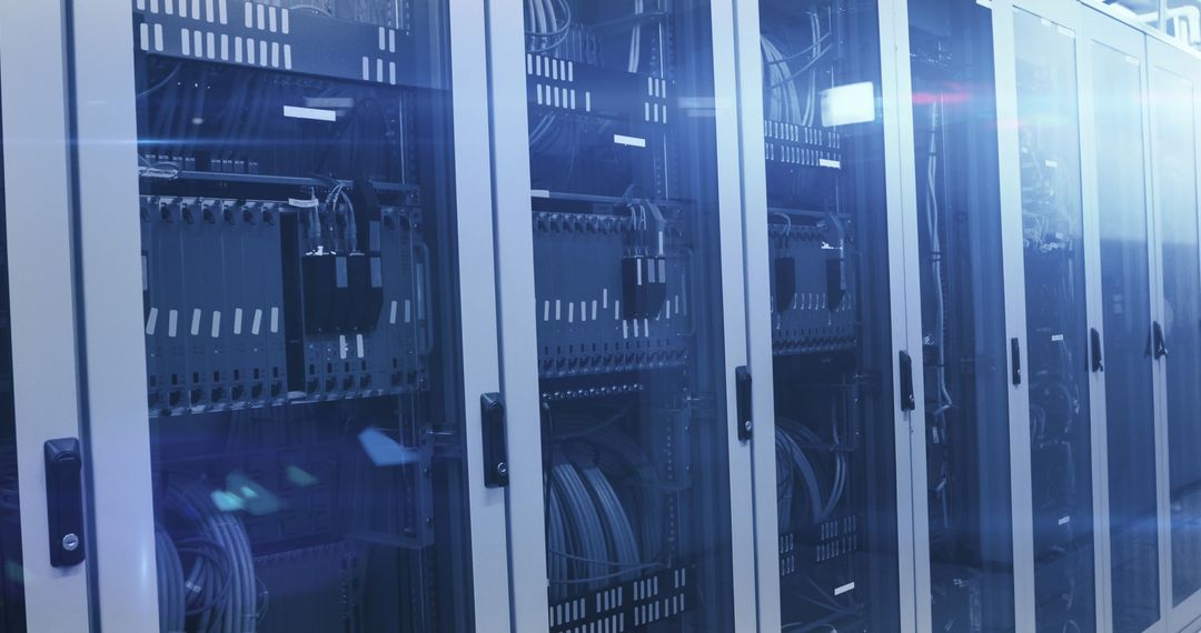 Modern Data Center with Network Servers and Digital Interfaces