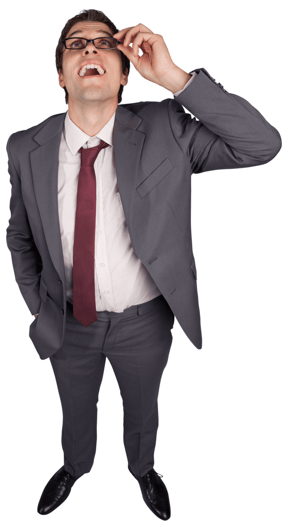 Laughing Businessman Touching Glasses Transparency