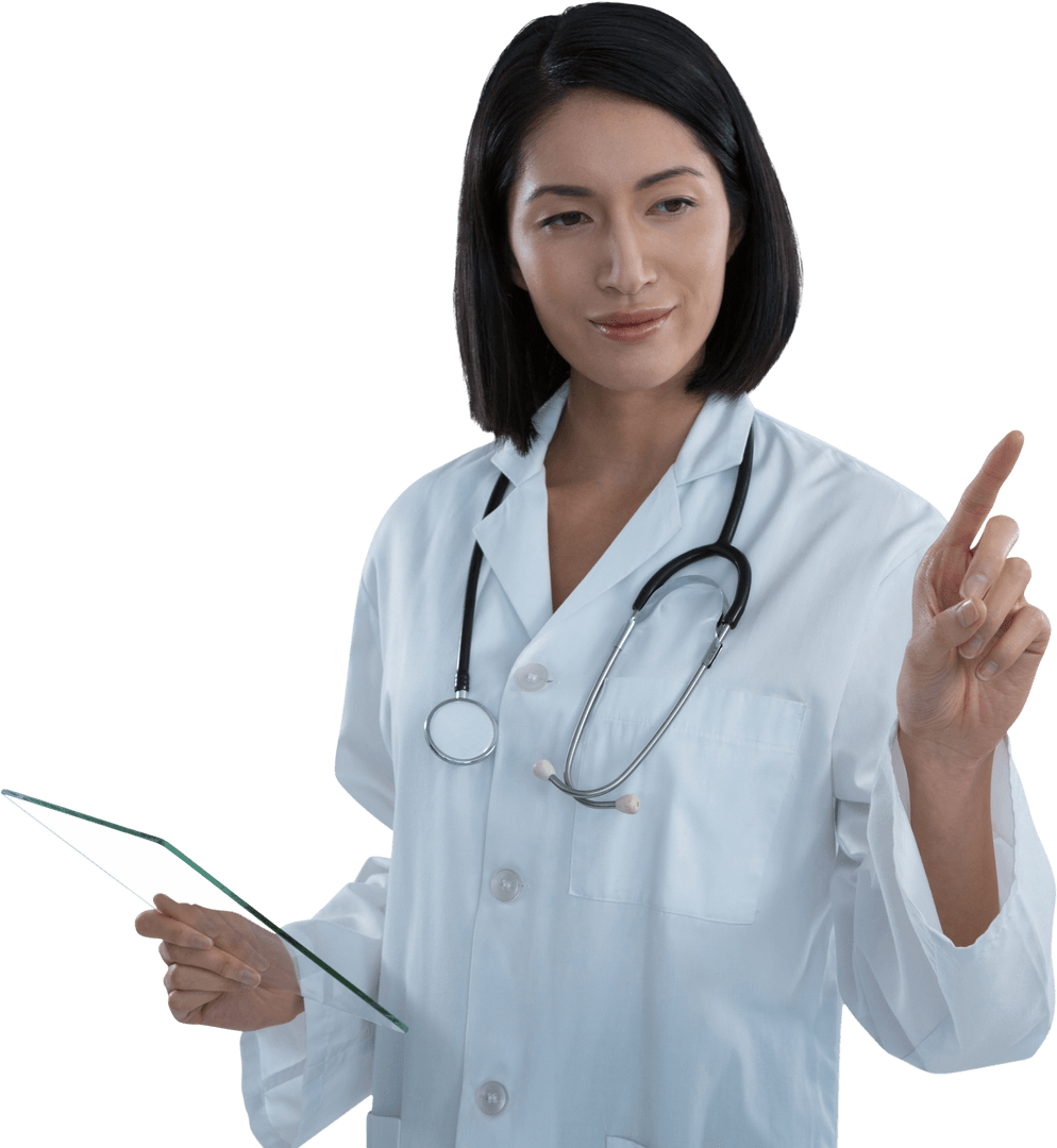 Transparent Technology in Healthcare: Female Doctor Using Virtual Interface