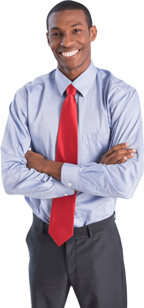 Smiling Afro Businessman with Red Tie on Transparent Background