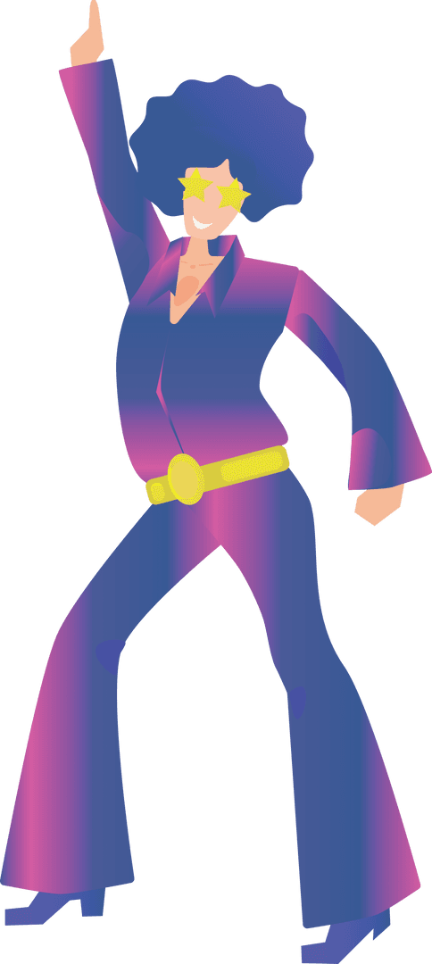 Vibrant Disco Dancer Illustration with Afro on Transparent Background