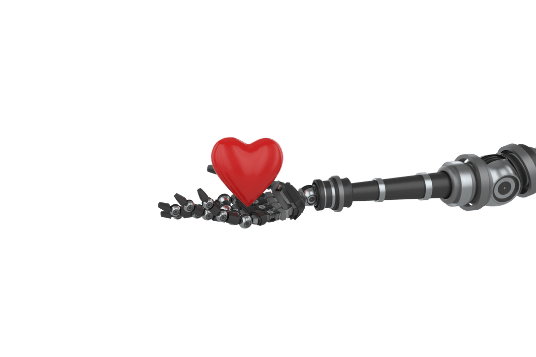 Transparent Robot Hand Holding 3D Heart Symbol of Love