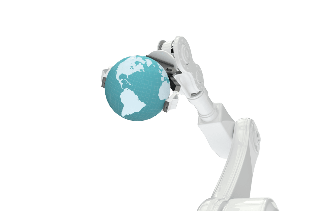 Robot Arm Gripping Globe Illustrating Modern Technology and Global Connection