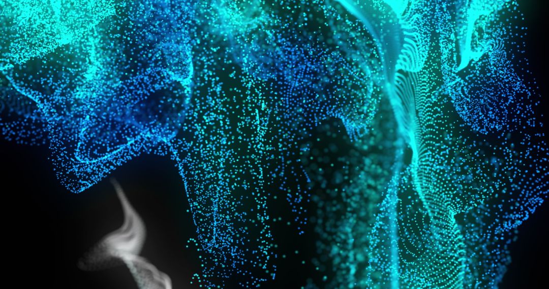 Glowing Blue Dots Forming Dynamic Waves on Black Background