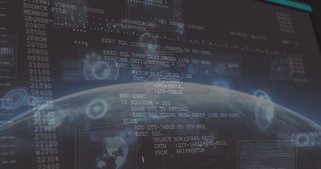 Futuristic Data Processing Interface Over Earth Visualization