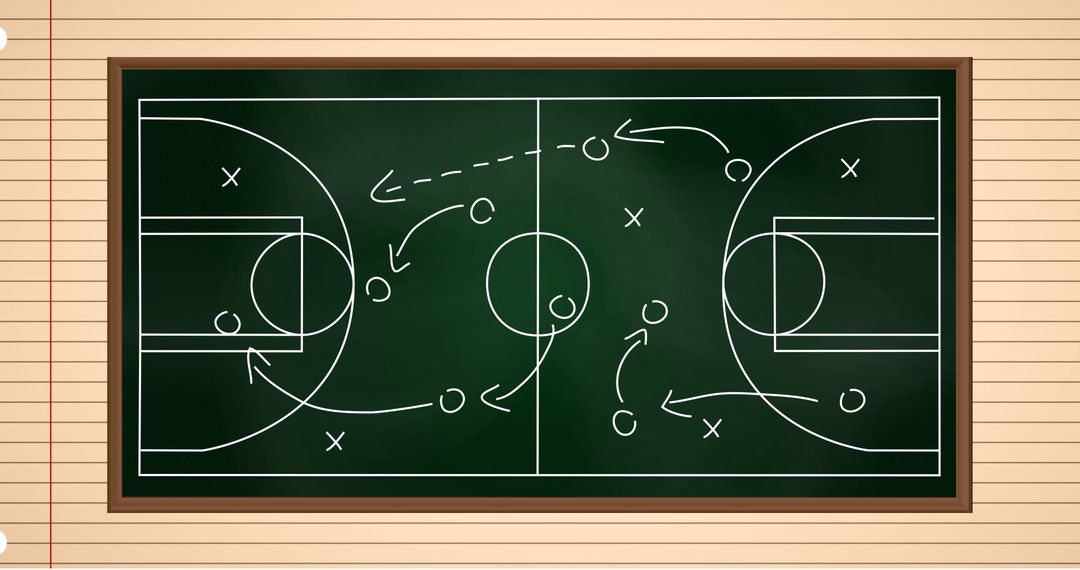 Basketball Strategy Diagram on Green Chalkboard
