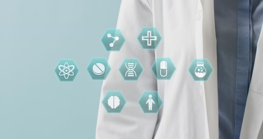 Caucasian Doctor with Digital Medical Interface Symbols