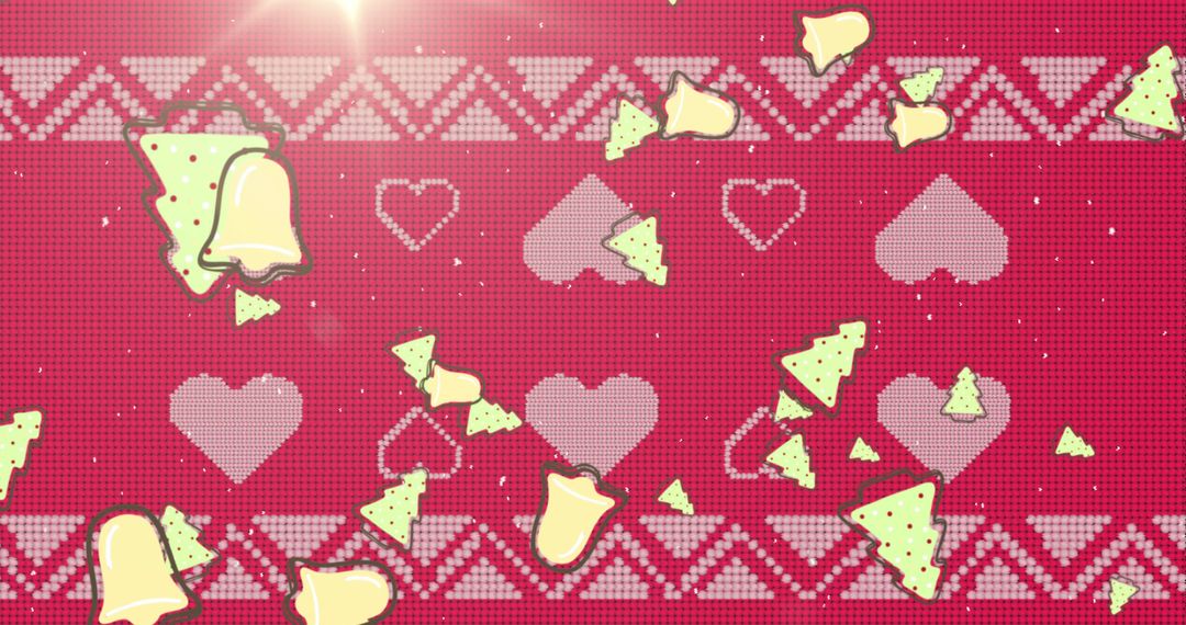 Festive Icons on Red Knitted Pattern with Warm Tones